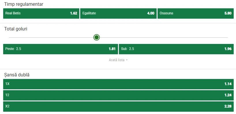 Cote pariuri Real Betis vs Osasuna