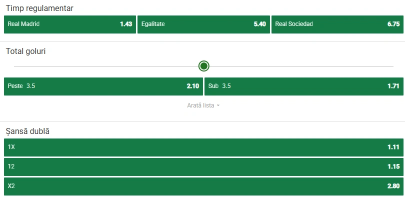 Cote pariuri Real Madrid vs Real Sociedad