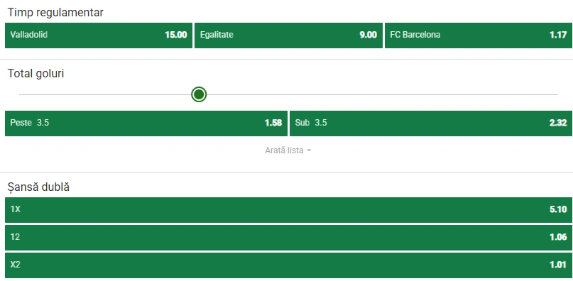 Cote pariuri Real Valladolid vs Barcelona