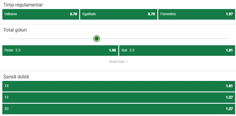 Cote pariuri Udinese vs Fiorentina