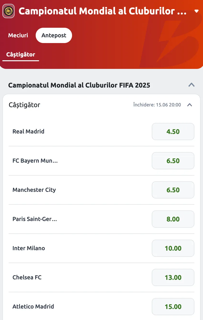 Cote și Favoriți Campionatul Mondial al Cluburilor 2025