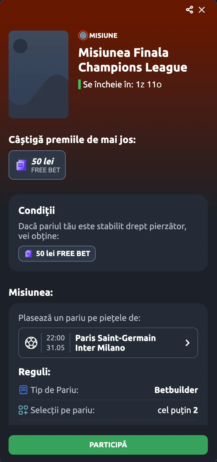 Cum câștigi Pariul Gratuit pe finala UCL la Betano?