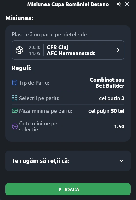 Cum poți primi Pariul Gratuit la Misiunea Cupa României