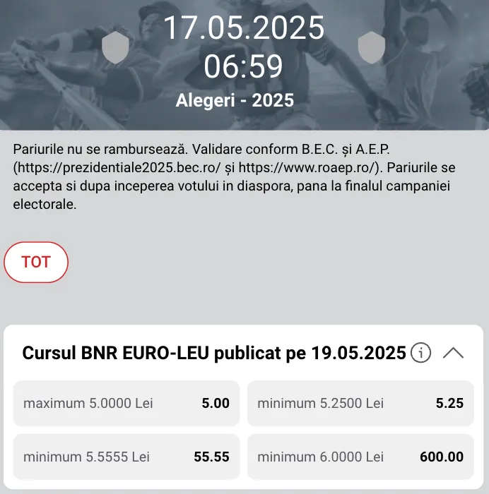 Cursul BNR EURO-LEU publicat pe 19.05.2025