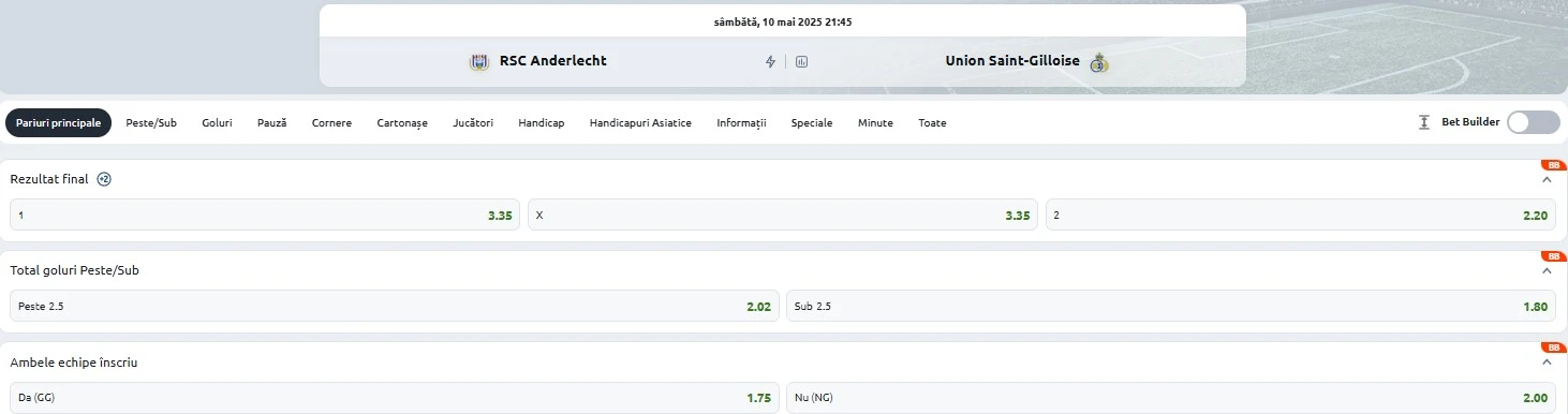 Cote pariuri Anderlecht - Royale Union