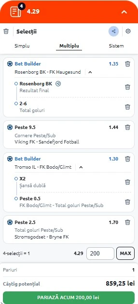 Biletul etapei din Eliteserien 16.05.2025