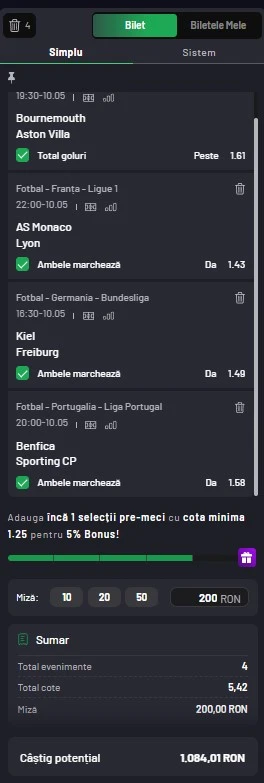 Biletul zilei din fotbal 10.05.2025