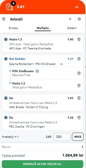 Biletul zilei azi la Betano din Eredivisie 18.05.2025