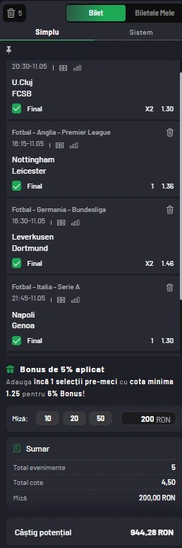 Biletul zilei azi la Maxbet 11.05.2025