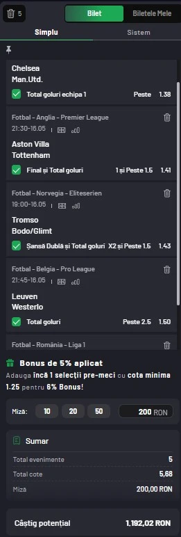 Biletul zilei din fotbal 16 mai 2025