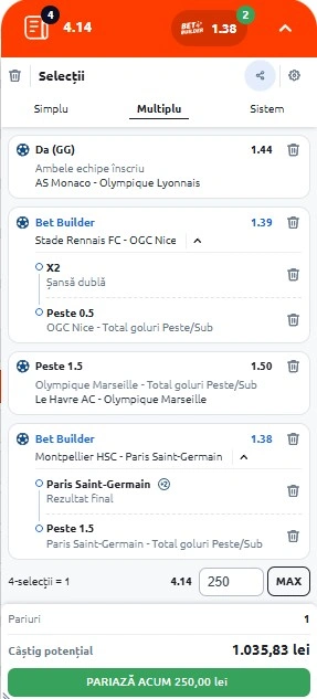 Biletul zilei din Ligue 1 la Betano 10 mai 2025