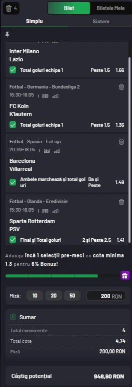 Biletul zilei Maxbet din fotbal 18 mai 2025