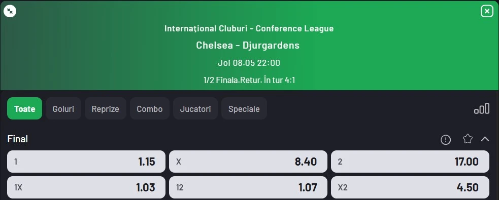 Cote pariuri Chelsea - Djurgarden de la Maxbet