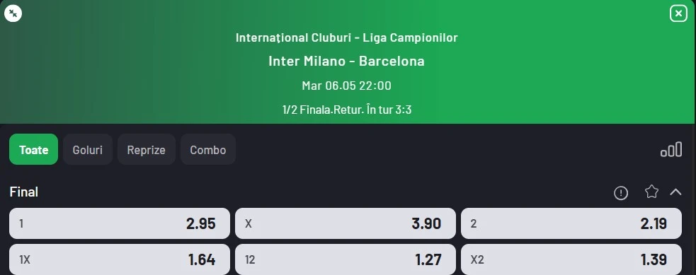 Cote pariuri Inter vs Barcelona la Maxbet