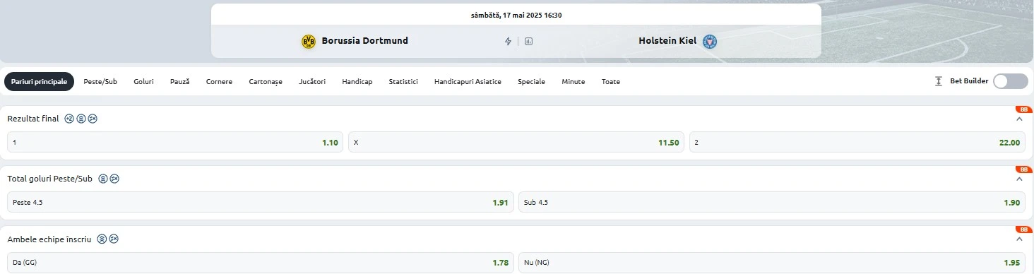Cote pariuri Dortmund - Kiel