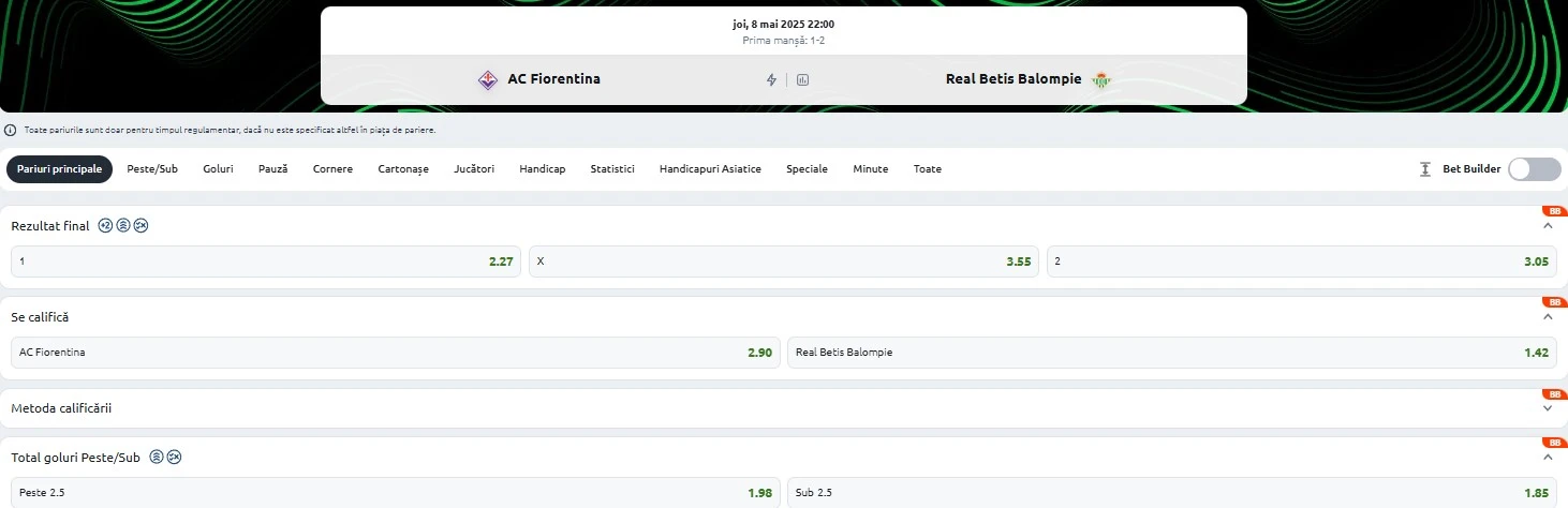 Cote pariuri Fiorentina vs Betis