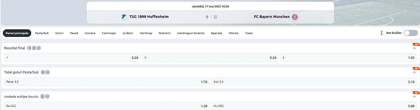 Cote pariuri Hoffenheim - Bayern