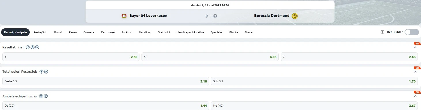 Cote pariuri Leverkusen vs Dortmund