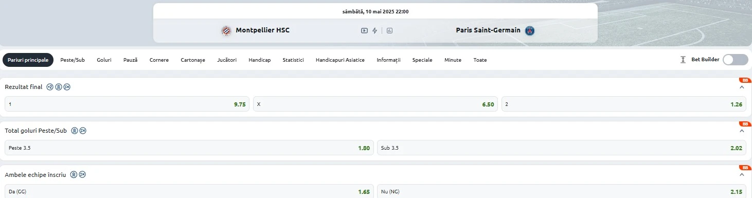 Cote pariuri Montpellier vs PSG