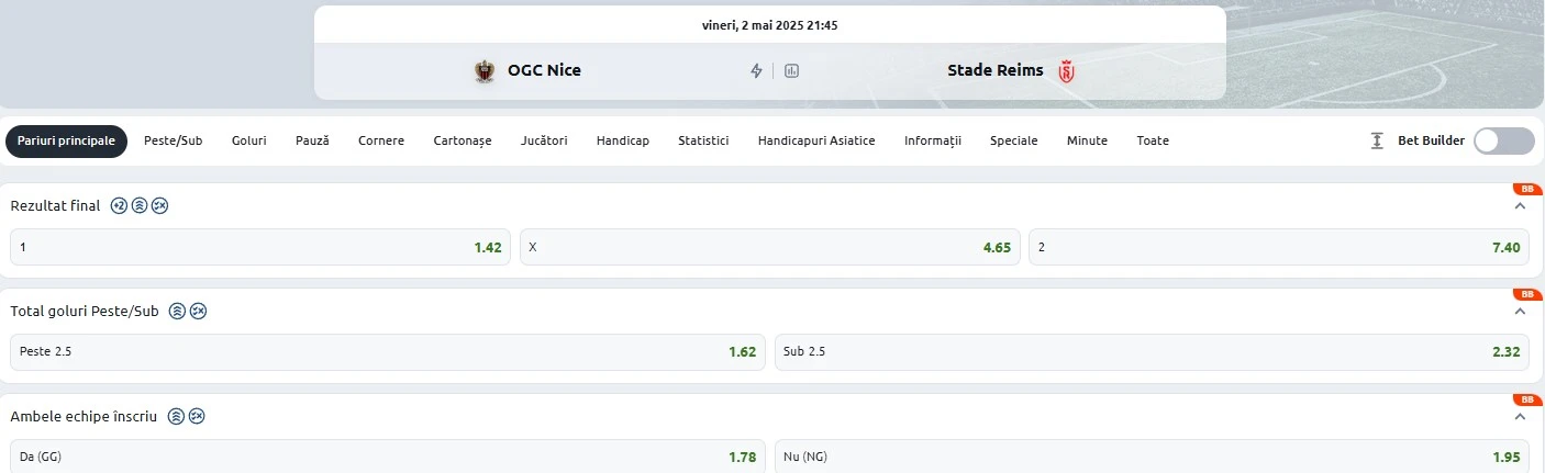 Cote pariuri Nice vs Reims
