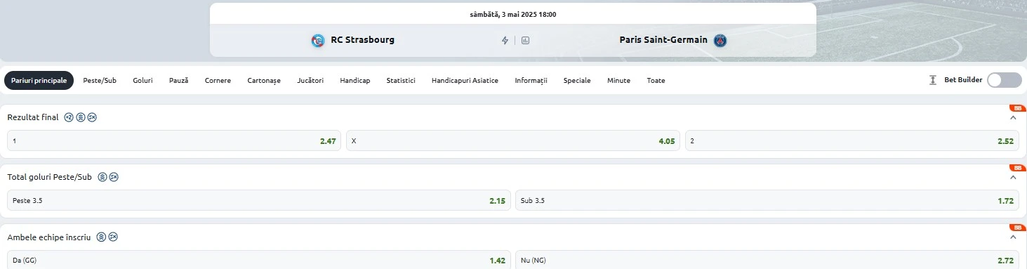 Cote pariuri Strasbourg vs PSG