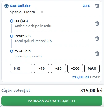 Biletul Zilei Bet Builder Spania vs Franta 05.06.2025