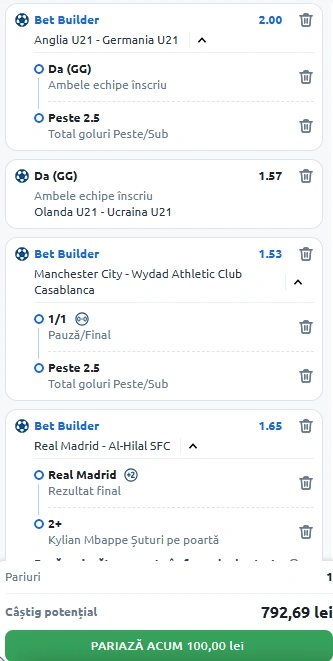 Biletul Zilei Bet Builder din 18 iunie 2025