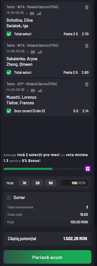 Biletul Zilei MaxBet din Tenis 03.06.2025