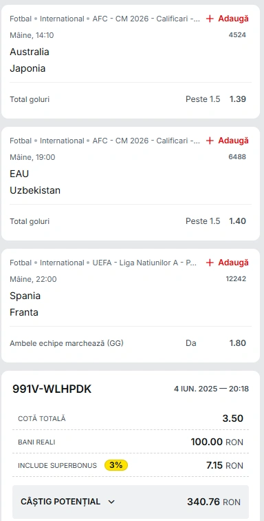 Biletul Zilei Superbet din 5 iunie 2025