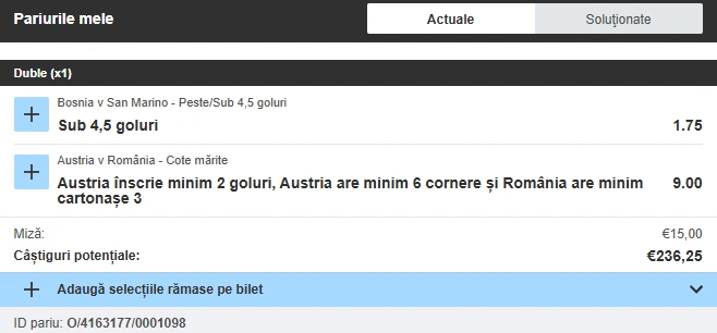 Biletul zilei azi din fotbal la Betfair, 07.06.2025