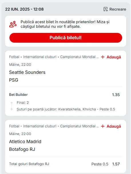 Biletul zilei azi din fotbal la Superbet, 23.06.2025