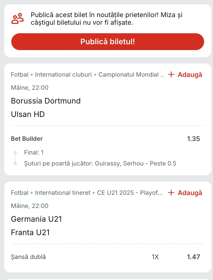 Biletul zilei azi din fotbal la Superbet, 25.06.2025