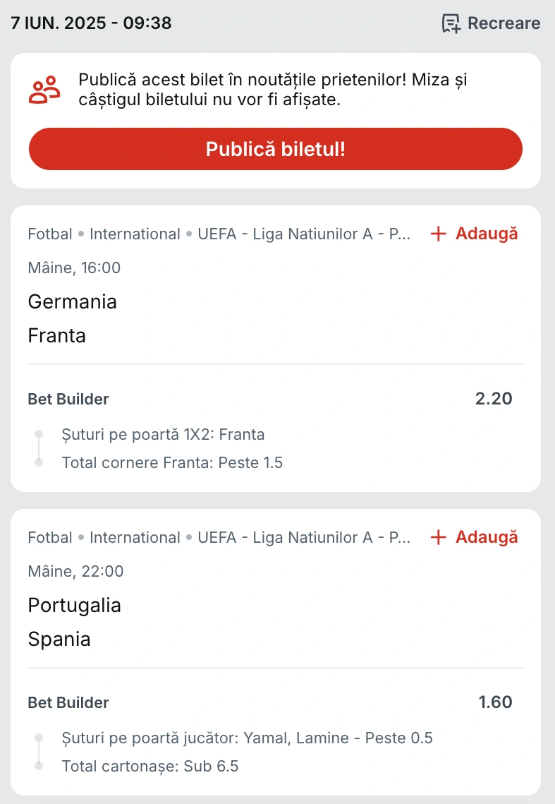 Biletul zilei azi din fotbal la Superbet, 08.06.2025