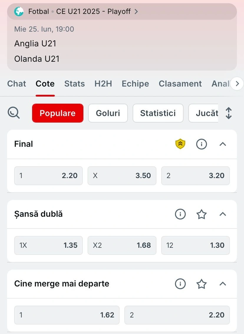 Cote Superbet pentru Anglia U21 vs Olanda U21