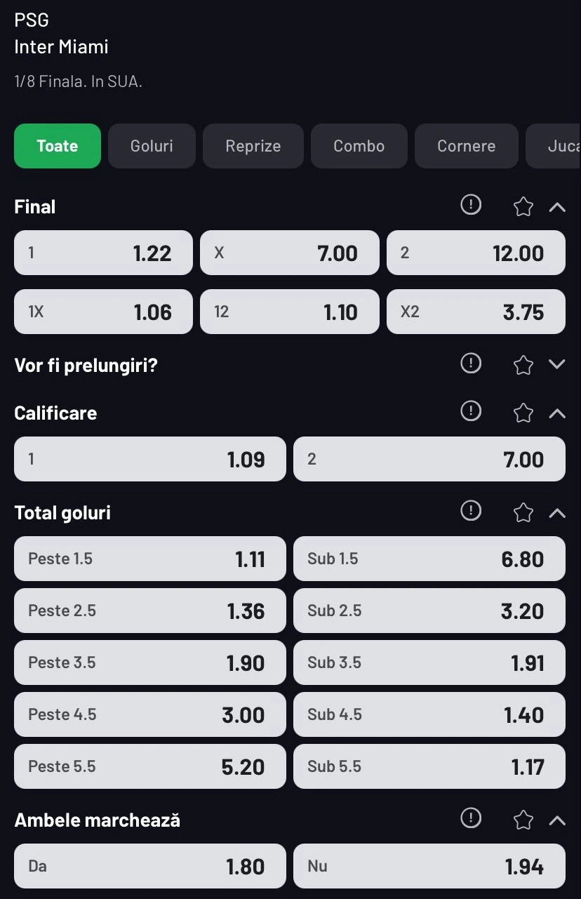 Cote la pariuri PSG vs Inter Miami la MaxBet