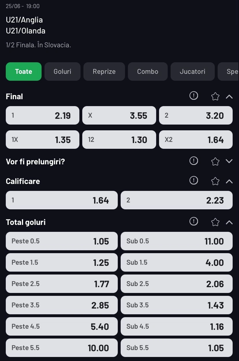 Cote pariuri Anglia U21 vs Olanda U21 oferite de MaxBet