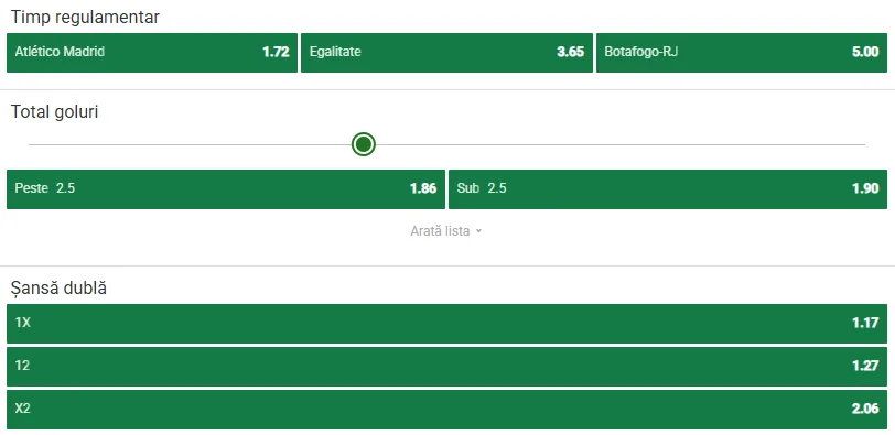 Cote pariuri Atletico Madrid vs Botafogo