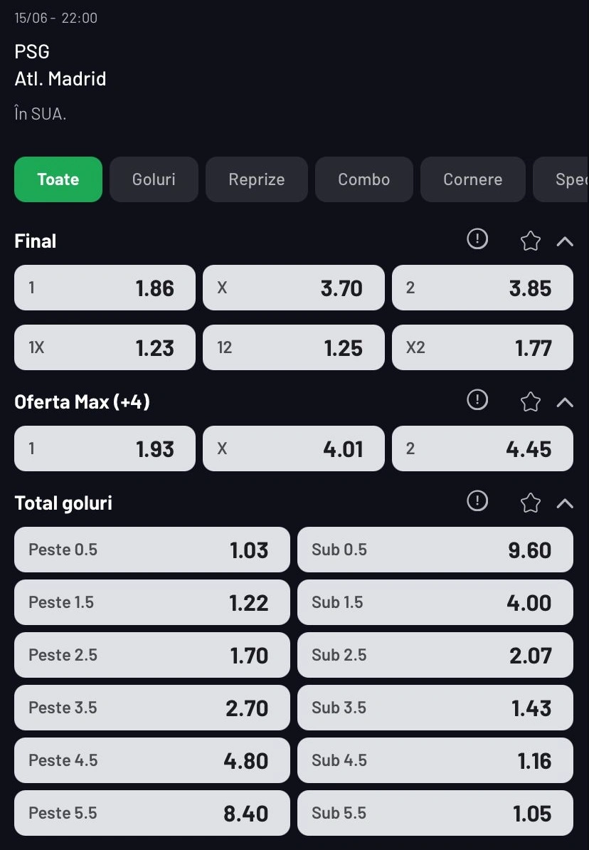 Cote pariuri MaxBet pentru PSG vs Atletico Madrid