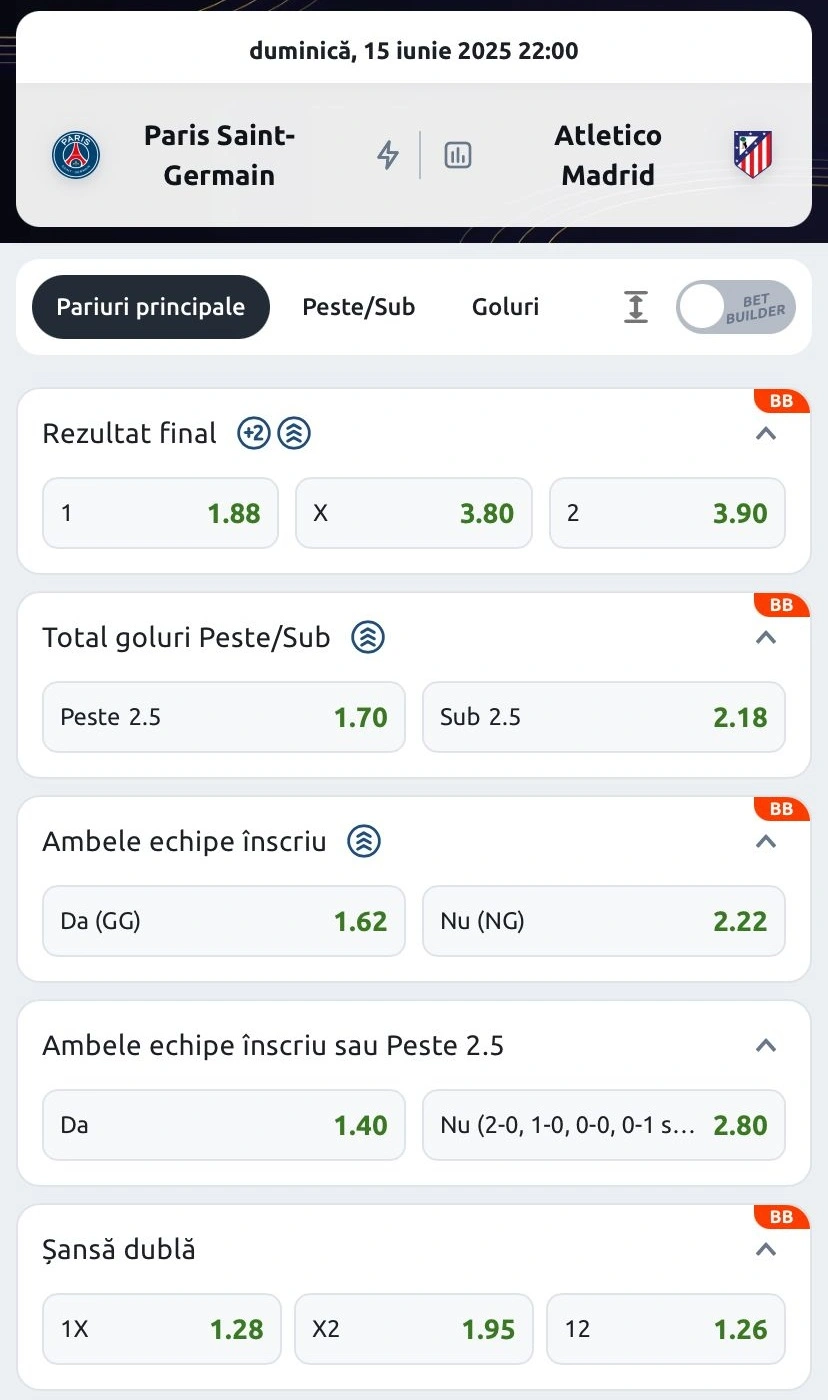Cote pariuri PSG vs Atletico Madrid la Betano