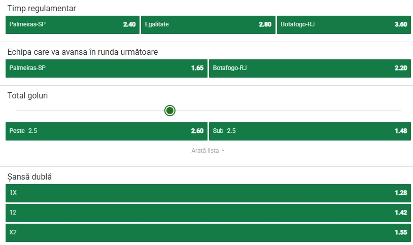 Cote pariuri Palmeiras vs Botafogo