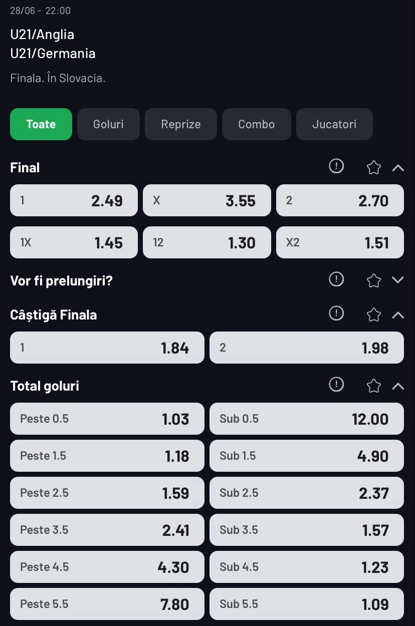 Cote pariuri pentru finala EURO U21 la MaxBet
