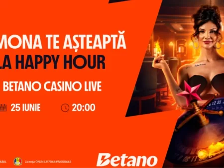 Participă la Happy Hour cu Ramona Olaru azi, 25 iunie și primești 10 Jetoane de Aur fără depunere la Betano