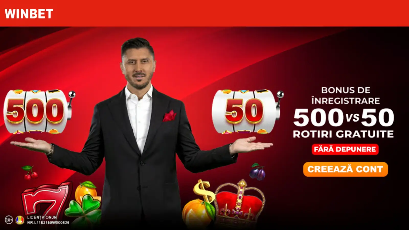 Winbet bonus fără depunere - 50 sau 500 Rotiri Gratuite la alegere