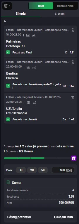 Biletul zilei din fotbal 28 iunie 2025