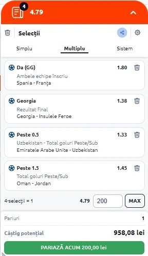 Biletul zilei din fotbal la Betano 05.06.2025