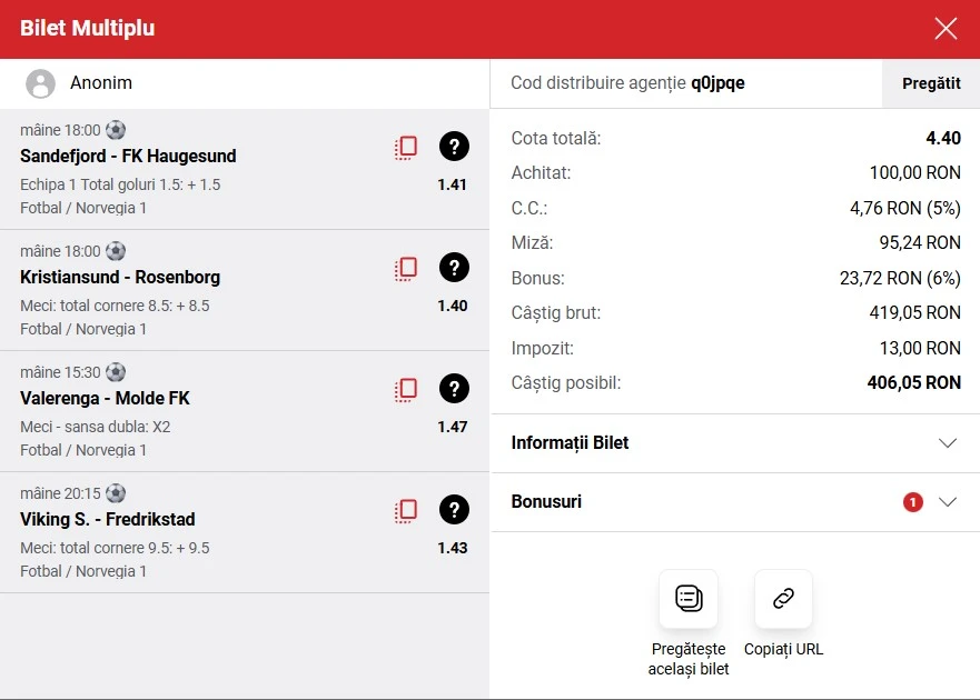 Biletul zilei din Eliteserien 22 iunie 2025