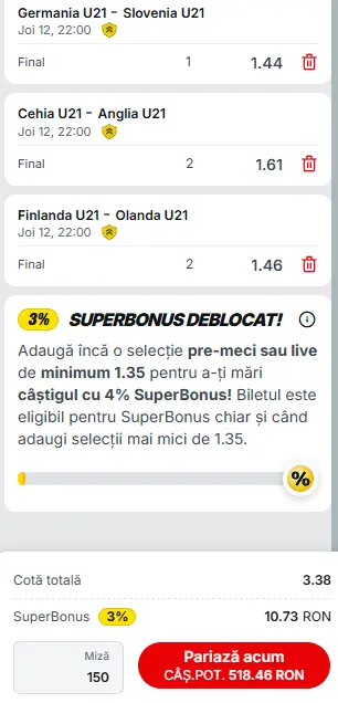 Biletul Zilei Superbet la EURO U21
