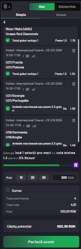 Biletul zilei azi la Maxbet 17.06.2025