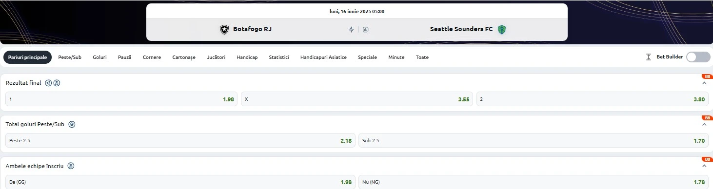 Cote pariuri Botafogo RJ vs Seattle Sounders