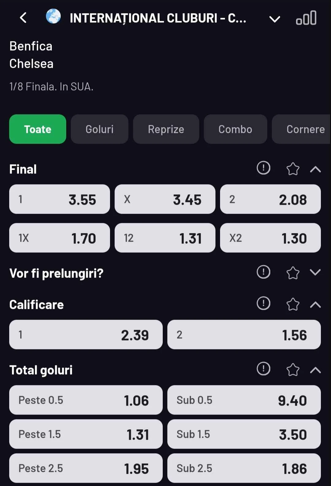 Cote pariuri Benfica vs Chelsea de la Maxbet